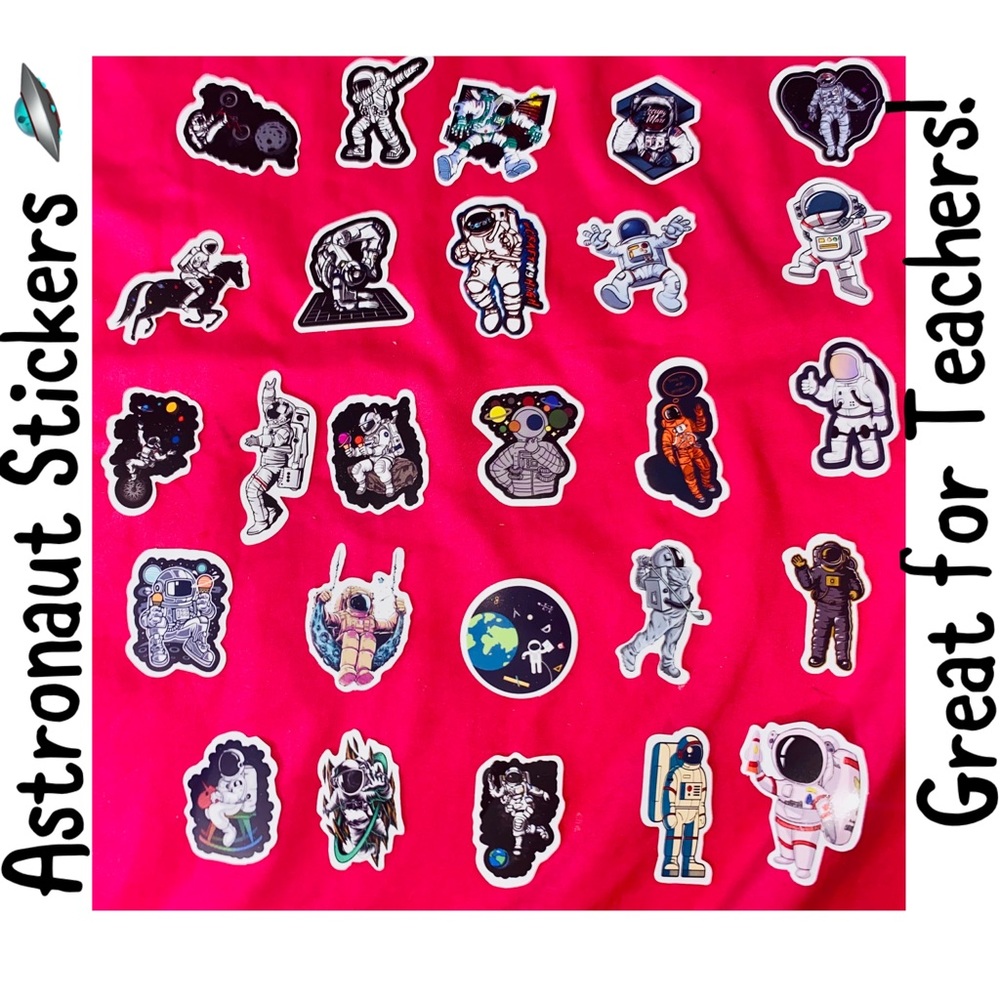 Set of 26 Cute Astronaut Water Bottle - Classroom Stickers Bundle